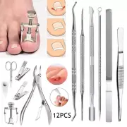 Pedicure Tools Toenail Kit Ingrown Toenail Removal Stainless Steel 12Pcs/set _