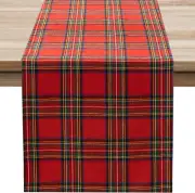 Softalker Christmas Checkered Tartan Table Runner - Red Buffalo Plaid Xmas Stain