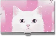 [VFMKT] Slim Metal Business Card Holder Portable Business Card Case Pocket Name Card Holder White Cat Pattern Wallet for Men Women Office Travel