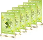 Grapelet 6Pack A5 5.8 x 8.3inch Clear Acrylic Sign Holder with Gold Borders and Vertical Stand,Ideal for Display Wedding Table Numbers,Double Sided Picture and Menu Holders (Vertical - Gold - A5)