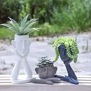 [FROZZUR] 3PCS Human Face Shaped Flower Pots, Irregular Modern Head Busts, Indoor Outdoor Christmas Decorative Garden Figurines, Boy Planters with Drainage Holes for Succulent Plants, White Khaki Grey