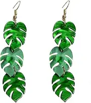 [Generic] Green Palm Leaf Dangle Earrings for Women Girls Lightweight Tropical Green Plant Charms Drop Fish Hook Stud Earring Fashion Cute Halloween Christmas Festival Ornament Jewelry Unique Gifts Nature
