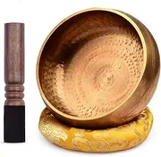 ASHDEL Tibetan Singing Bowl Set with 20.5cm/ 8inch Large Handmade Metal Sound Bowl & Soft Cushion(Random Color Delivery) & Wooden Striker for Meditation Sound Chakra Healing Yoga Relaxation