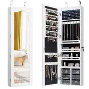 Giantex LED Jewellery Cabinet Wall/Door Mounted Storage Organiser w/Full Length Mirror Makeup Box