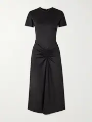 [Victoria Beckham] Victoria Beckham - Gathered Satin-jersey Midi Dress - Black - UK 16 UK 16 Black