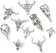 [DanLingJewelry] 84Pcs Antique Silver Animal Skull Charms Western Bull Cattle Raven Bird Head Skeleton Tibetan Charms for DIY Jewellery Making, Non-Precious Metal
