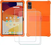 FZZSZS Case for Doogee Tab A9+ Tablet + 3Pcs Tempered Glass Screen Protector Protective Film,Soft Gel Orange Shell Silicone Tablet Cover for Doogee Tab A9+ (11.0")