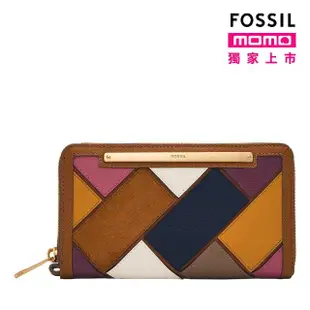 【FOSSIL 官方旗艦館】Liza 真皮拉鍊式長夾-復古撞色 SL10043194