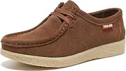 [TRULAND] Leather Oxford Shoes for Women - Suede Lace Up Moc Toe Low Platform Flat Wallabees Shoes