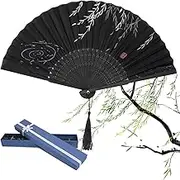 Folding Hand Fans, Handheld Fan for Women, Chinese Vintage Style Handheld Silk Folding Fan for Birthday Wedding Party Decoration (Black)