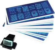 16Pcs Different Design Nail Art Stamping Plates With White Holder Nail Template + 1 Pcs Square Green Rubber Stamper DIY Nail Art Image Stamp Plates Manicure Template Nail Art Tools