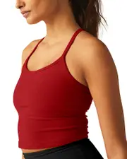 Beyond Yoga Spacedye Slim Racerback Cropped Tank in Ruby Red