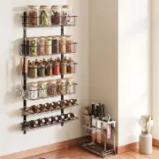 6 Tier Wall Mounted Spice Rack Organizer Hanging Seasoning Holder Rack Black