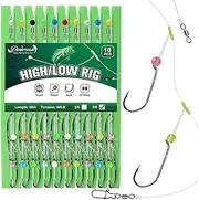 Dovesun High Low Rigs Fishing Saltwater 60lb Pre-Tied Hi/Lo Saltwater Fishing Rigs Strong Unique T Knot Surf Fishing Rigs for Flounder Tautog Porgy Snapper with 2/0 3/0 Hook 10PCS