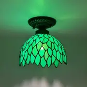 Tiffany Style Ceiling Lights Green Stained Glass Leaves LED Bulb 8"H*8"W*8"D