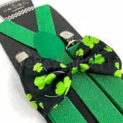 Suspender and Bow Tie Adults Men Emerald Green Clovers Formal Wear Accessories