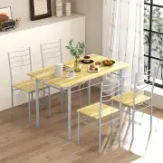 Costway5 Pieces Dining Table Set with Rectangular Tabletop and 4 High Backrest Chairs-Natural