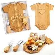 Ziliny 2 Set Baby Shower Favors Clothing Shaped Charcuterie Board Set Thank You Tags with Box Gifts for Guests Cheese Board Party Favors for Gender Reveal Baby Shower Prize Gifts (Bamboo Color)