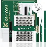 DIY Lash Extension Kit KEYYOU 300Pcs Individual Eyelash Extension Kit 30D 0.07D Curl 8-16MIX Lash Clusters Kit with Lash Glue Remover Applicator Easy to Use for Beginners(Kit-30D-0.07D,8-16MIX)