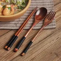 在飛比找蝦皮商城優惠-KEMORELA 3合1日式木製餐具餐具叉勺筷子野餐野營餐具