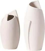 White Ceramic Vase Set of 2 for Home & Office Decor Minimalist Nordic Style Flower Vases for Centerpieces Living Room Wedding Coffee Table Bookshelf