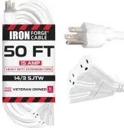 15 Amp Heavy Duty 50ft Extension Cord with 3 Outlets - Weatherproof and Durable