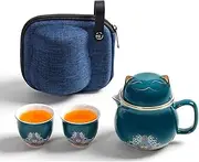 DEARART Beautiful Tea Cup Portable Set, 300ml Mug and 2-Cups, Wide Mouth Easy to Clean Keep Tea Hot, Steeping Loose Leaf Tea Bag, Cute Cat, Green