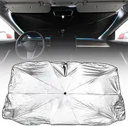 AUTOXBERT Car Windshield Sunshade Umbrella,Foldable Car Windshield Sun Shade Cover,UV Protection & Heat Insulation Front Window Visor Umbrella,Bendable Umbrella 141.4x76.7cm,Metal Handle