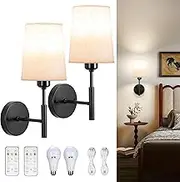 Glitnous Battery Operated Wall Sconces Set of 2, Small Wall Sconce Battery Operated with Remote, Not Hardwired Dimmable Battery Sconce with Bulb&Charging Cable, Wireless Wall Lamp Lights for Bedroom