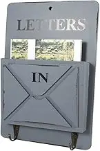 Wood Mail Letter Rack Key Holder Wall Storage Home Decoration with Hook Hanger White (W261802 Letter Plug Hook-Gray)