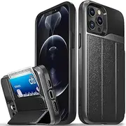 Vena vCommute Wallet Case Compatible with Apple iPhone 12 Pro Max (6.7"-inch), (Military Grade Drop Protection) Flip Leather Cover Card Slot Holder with Kickstand - Space Gray