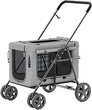 Detachable pet Stroller,Portable pet pramcabin Bag,Foldable Trolley Frame,Cabin with Front/Both Sides/top mesh Door,4 Wheels pet cart for Dogs and Cats,Swivel Front Wheel,Rear Wheel with Foot Brakes