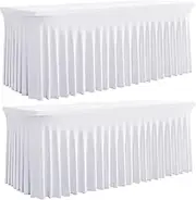 Outpain 6ft Spandex Table Cloth for Standard Folding Tables-2Pack White Table Cloth Table Protector for Party, Wedding, Cocktail, Banquet, Festival