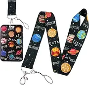 Beemorita Cool Badge Holder Lanyard for ID Badge Black Lanyard for Keys for Men Women Teens Boys Galaxy School ID Lanyard for Name Tag Card Keychain(Planet)