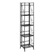 Pemberly Row Five-Tier Folding Metal Shelf with Scroll Design in Black Metal