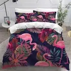 Size Duvet Cover Set Pink Flamingo 3D Bedding Jungle Quilt Cover 3Pcs Adults