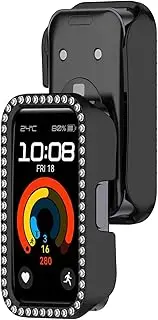 Disscool Case Cover Compatible with Huawei Band 9/Band 9 NFC/Band 8/Band 8 NFC Smartwatch Anti Drop Hard PC Replacement Protective Cases Synthetic Diamond Decoration Cover Watch Accessories(Black)