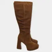 Steve Madden Groove Chestnut Suede Knee High Platform Heel Boots Size 11 M