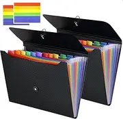 File Folders,2Pcs Accordian File Organizer,13 Pockets Expanding File Folder,A4 Letter Size Paper Document Receipt Organizer Accordian Folder for Classroom,Home,Office and Travel with Colored Tabs
