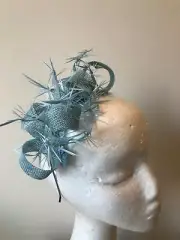 NEW light blue loop fascinator with biot feathers on a silver metal headband!