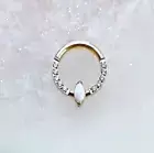 Gold Titanium Opal Clicker for Septum, Daith, & Cartilage. 16G. 8mm or 10mm.