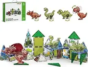 Magnetic Tiles - 42PCS Dinosaur Themed Magnetic Blocks, STEM Educational Magnetic Tiles for Kids, Creative Construction Toys for Boys & Girls Ages 3+ Years Old