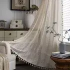 Translucent Cotton Curtain Beige Hollow Curtain Crochet Curtain Drapes