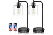 2x Pack Industrial Table Lamp with 2 USB Port for Bedside Nightstand Desk and Living Room Office (Bulb not Included)