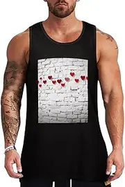 [NQHJT] Men Tank Tops Hearts on White Brick Wall Sleeveless T Shirts for Men's Fitness Quick Dry Gym Tank Top for Men