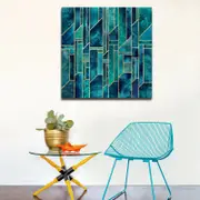 Jade Gold Geometric Stretched Canvas Print