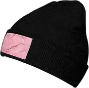 [OdDdot] Pink Marble Texture Print Beanie Hats for Women Men,Winter Hats,Knit Hat,Mens Beanies,Brimless Hat,Skater Beanie, Black, One size