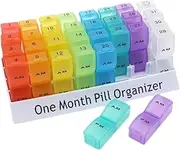 Monthly Pill Organizer 2 Times a Day, Pill Box Organiser, Medicine Storage Box with 32 Compartments, Tablet Boxes 31 Day AM and PM, Pill Dispenser Supplement Box Organiser Travel Pill Container