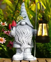 Solar Gnome Garden Statue for Decor: Outdoor Sculpture with Lantern for outside