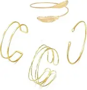 [Generic] 4PCS Arm Cuff Jewelry for Women Arm Cuff Upper Arm Minimalist Arm Cuff Bracelet Adjustable Arm Bangle Coil Armband Set Jewelry